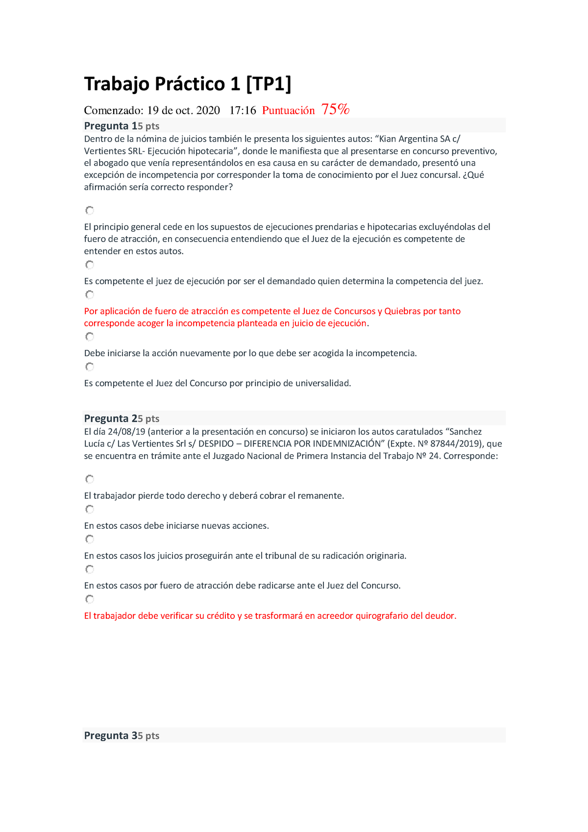 Trabajo Practico 1 Concursos Y Quiebras 2020 Trabajo Práctico 1 Tp1