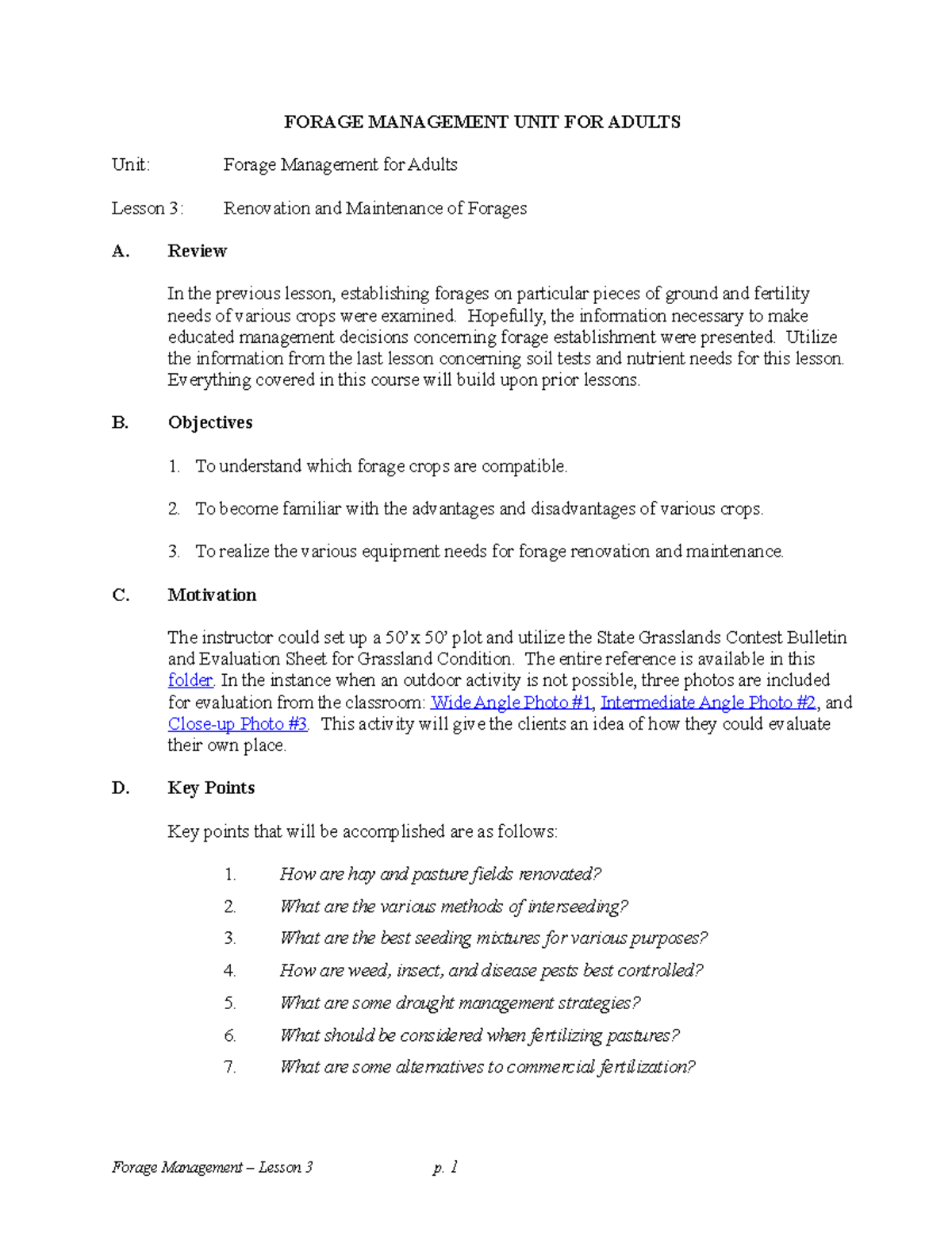 Lecture 3 Maintenance & Renovation of Forages - FORAGE MANAGEMENT UNIT ...