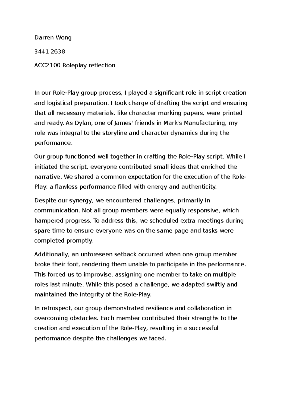 Roleplay - I took charge of drafting the script and ensuring that all ...