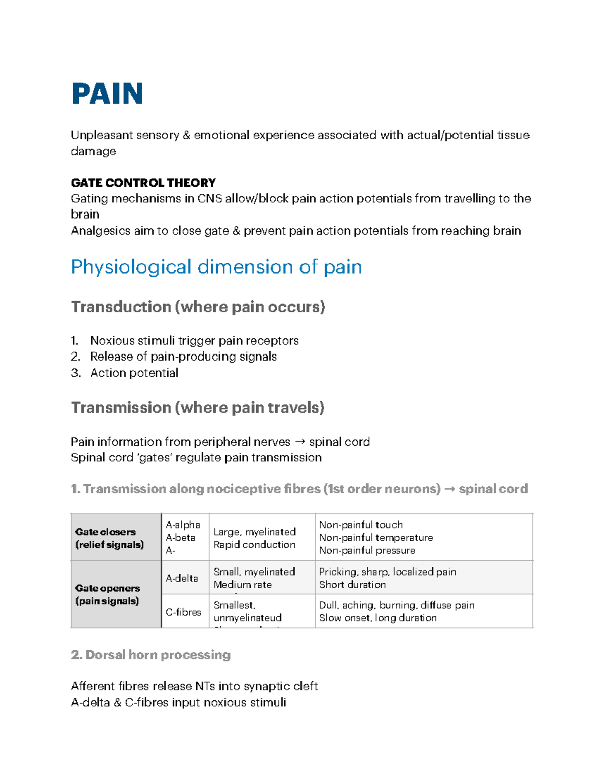 Module 4 - PAIN Unpleasant sensory & emotional experience associated ...
