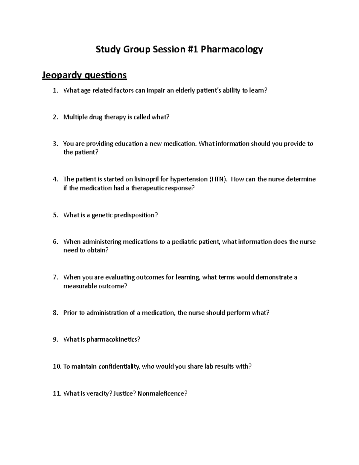 Study Group Session #1-pharmacology - Study Group Session #1 ...