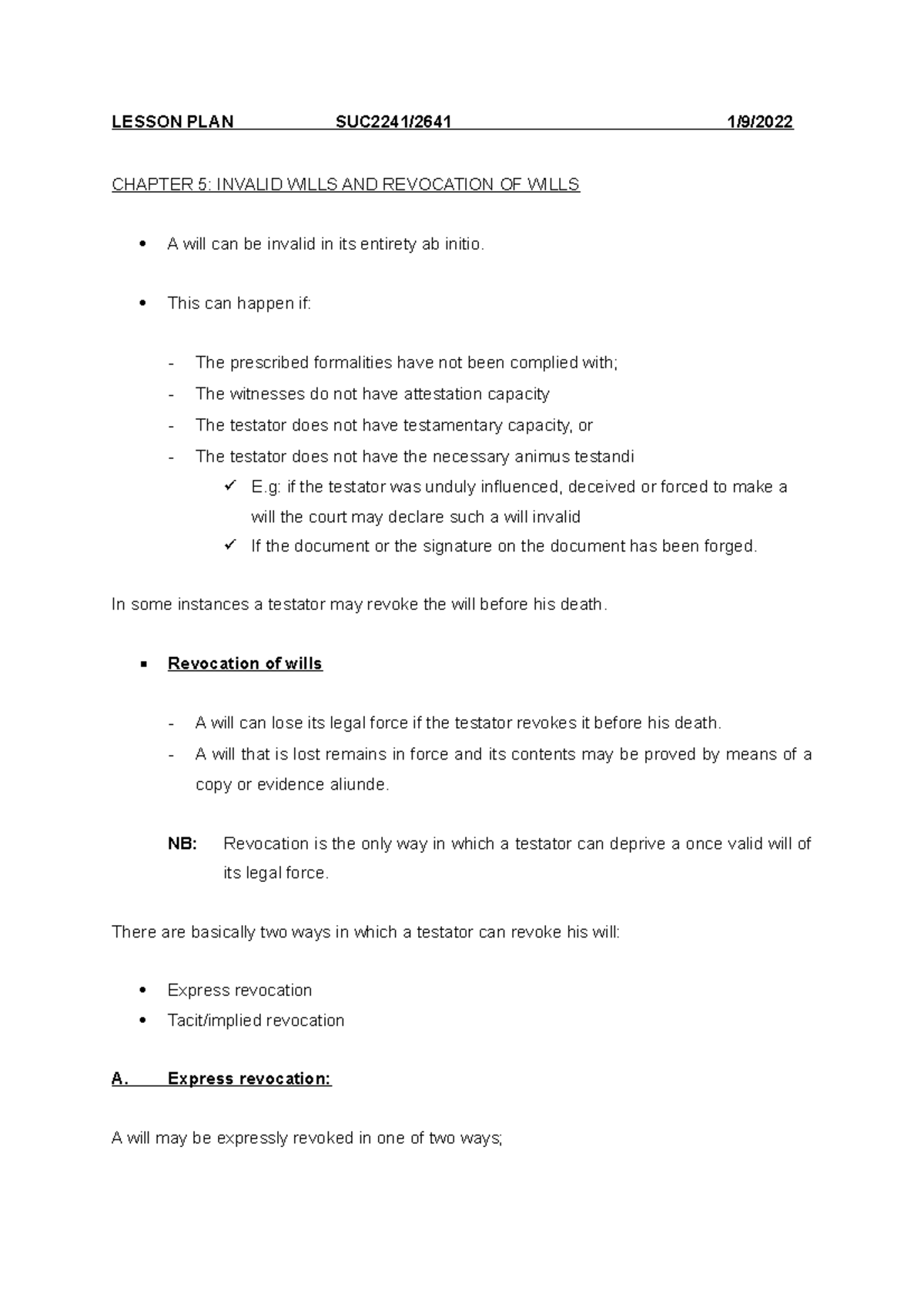 Lesson PLAN1 20220901 - practice material - LESSON PLAN SUC2241/2641 1 ...