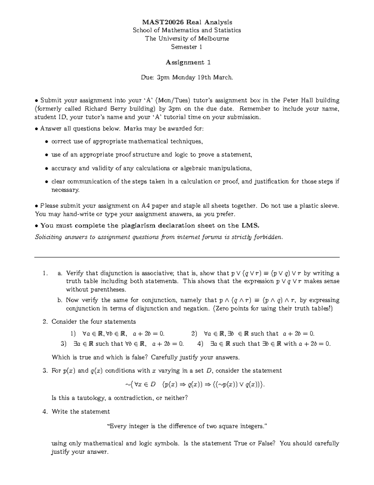 Assignment 1 - MAST20026 Real Analysis School of Mathematics and ...