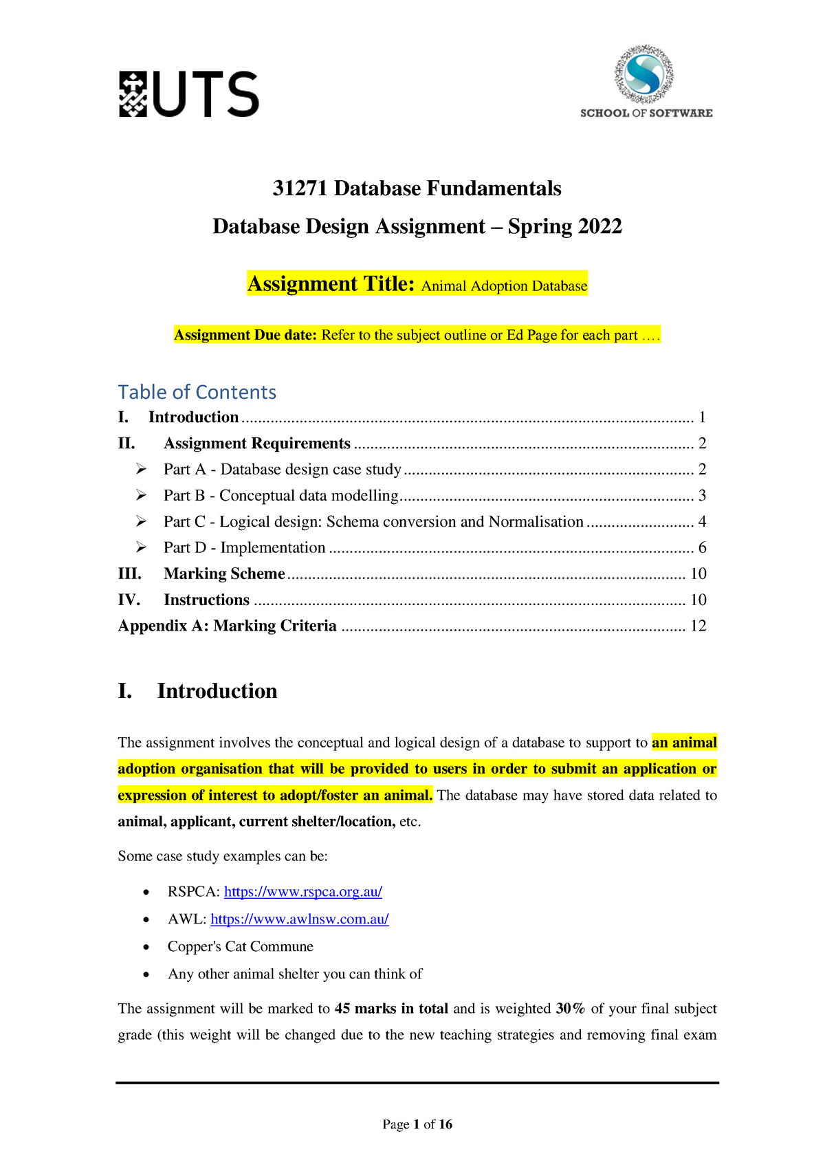 0-4-31271 DBdesign Assignment Specification S2022 - 31271 Database ...