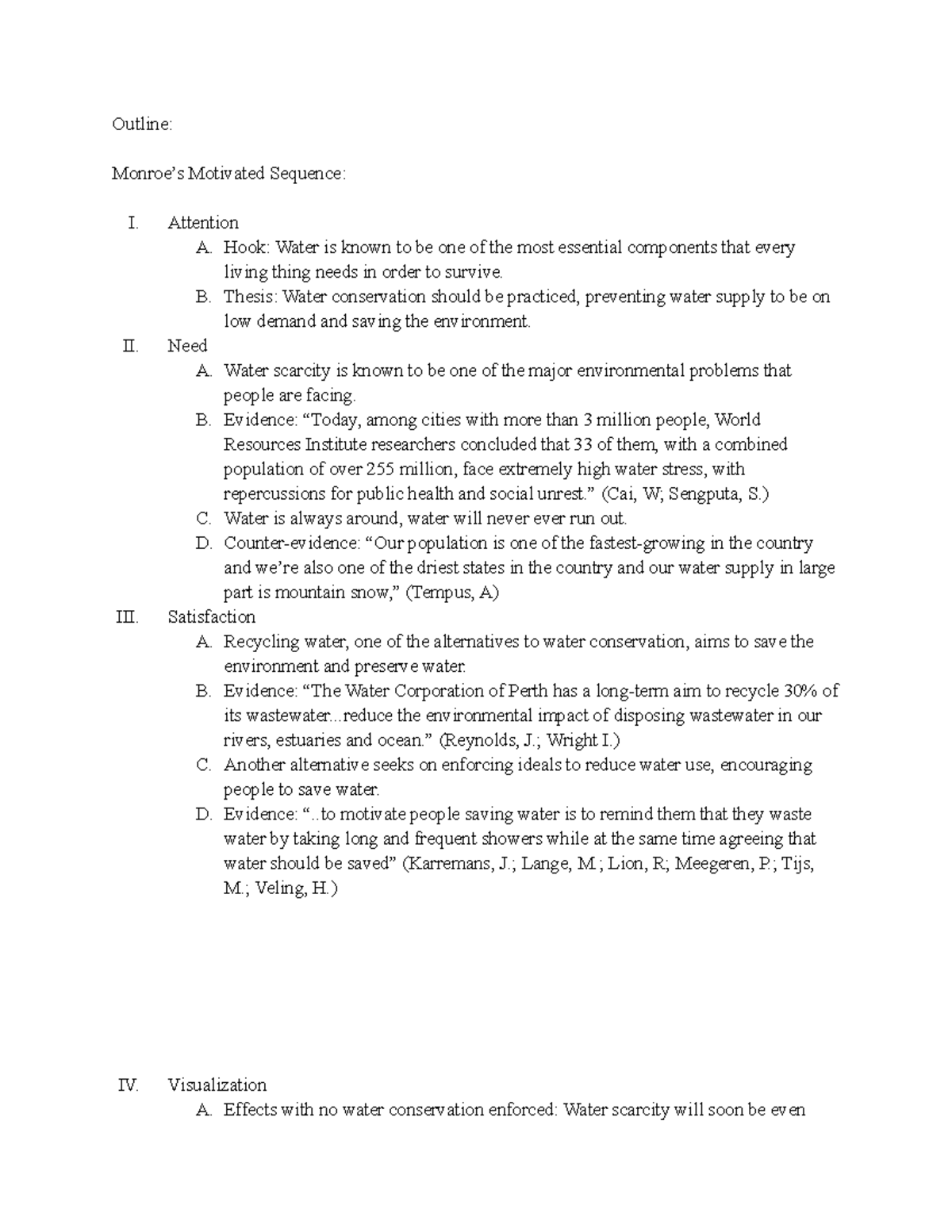 sample persuasive speech outline using monroe's motivated sequence