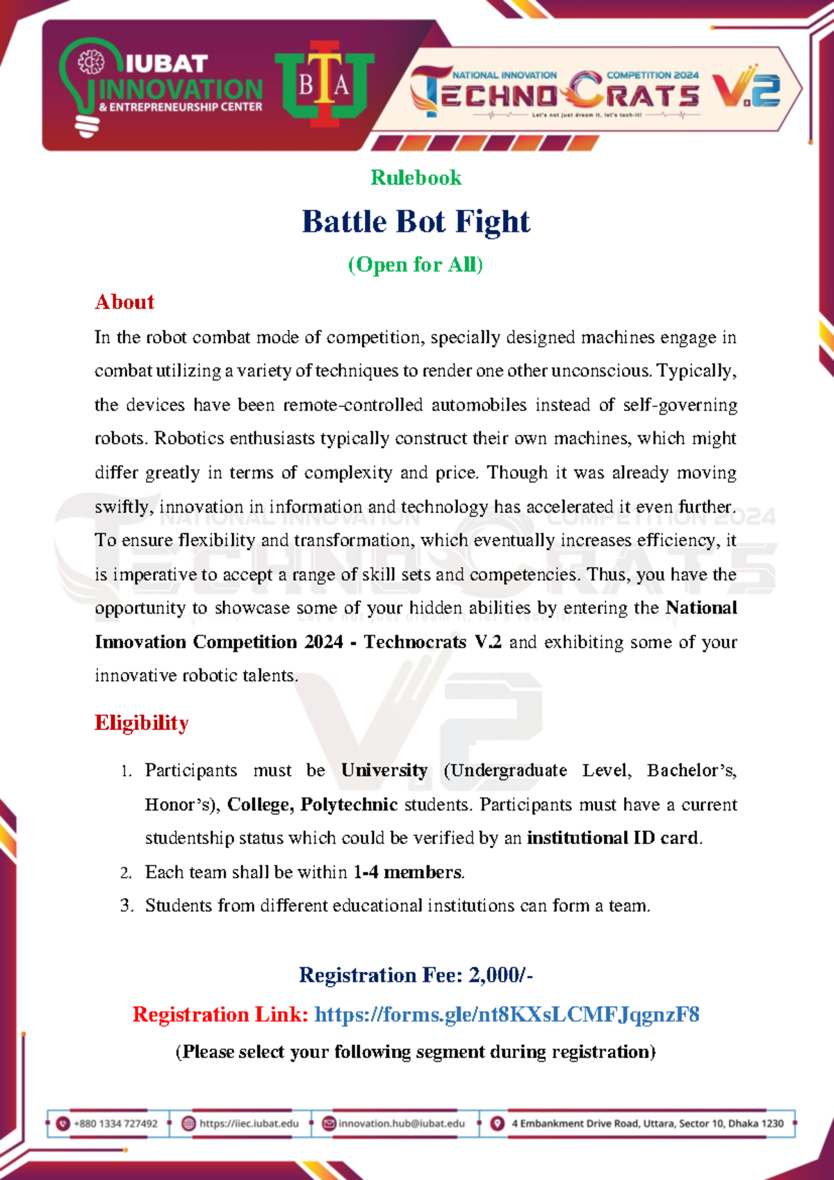 Battle Bot - EEE - Rulebook Battle Bot Fight (Open for All) About In ...