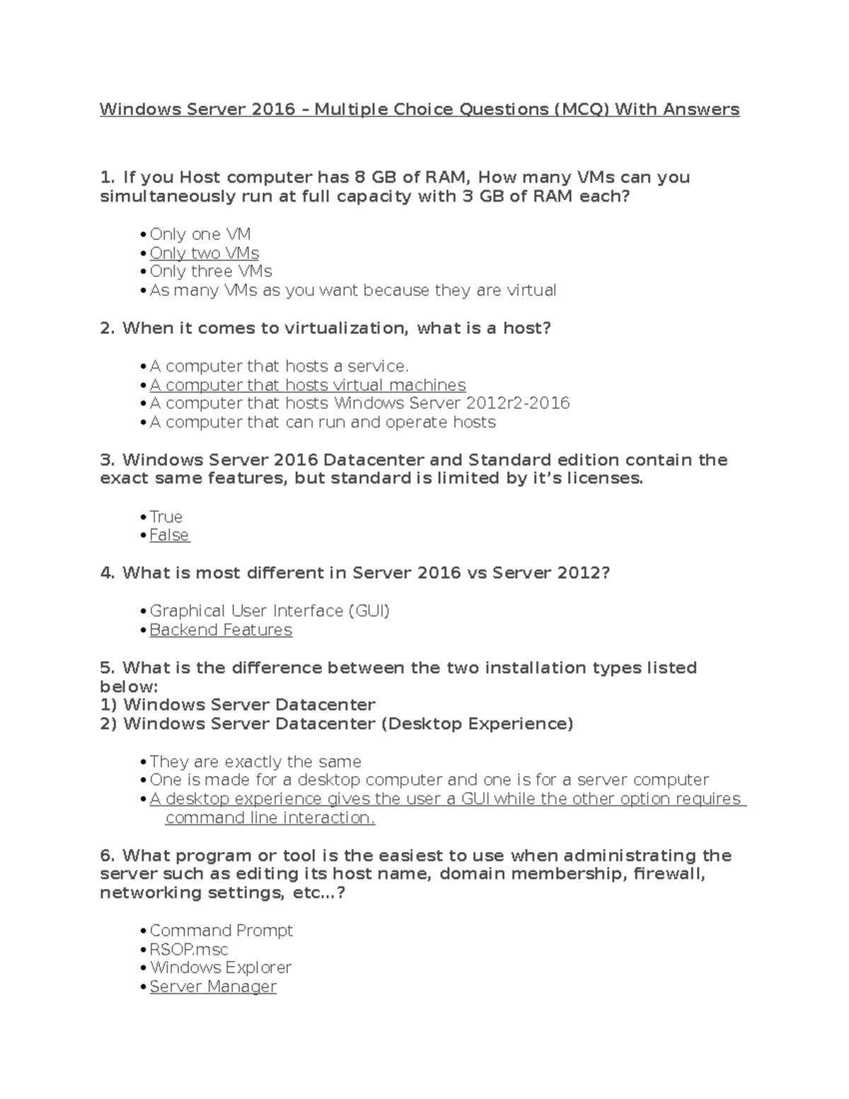 Windows Server 2016 -quiz With Answers - Windows Server 2016 – Multiple ...