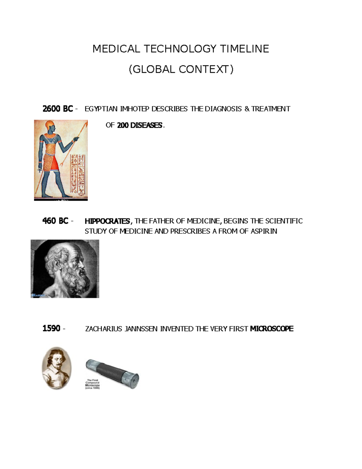 Medical Technology Timeline (global) - MEDICAL TECHNOLOGY TIMELINE ...