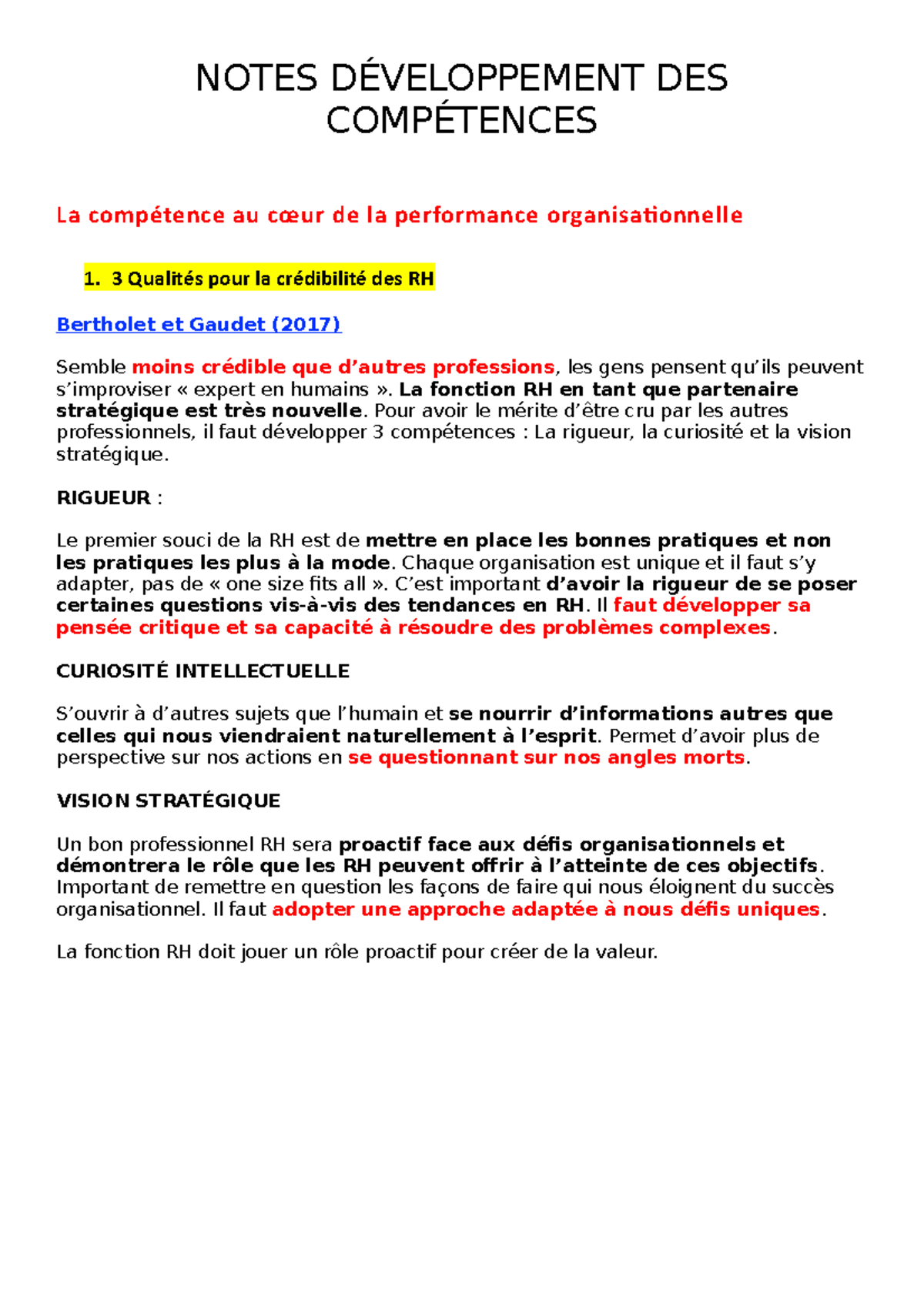 Notes DÉ Veloppement DES Compé Tences - NOTES DÉVELOPPEMENT DES ...