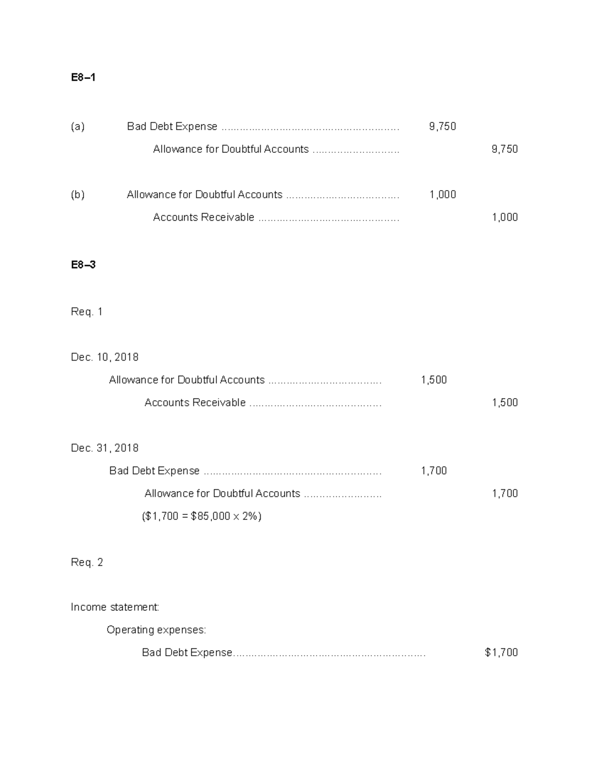 Chapter 8 Solutions - (b) Allowance For Doubtful Accounts 1 ...