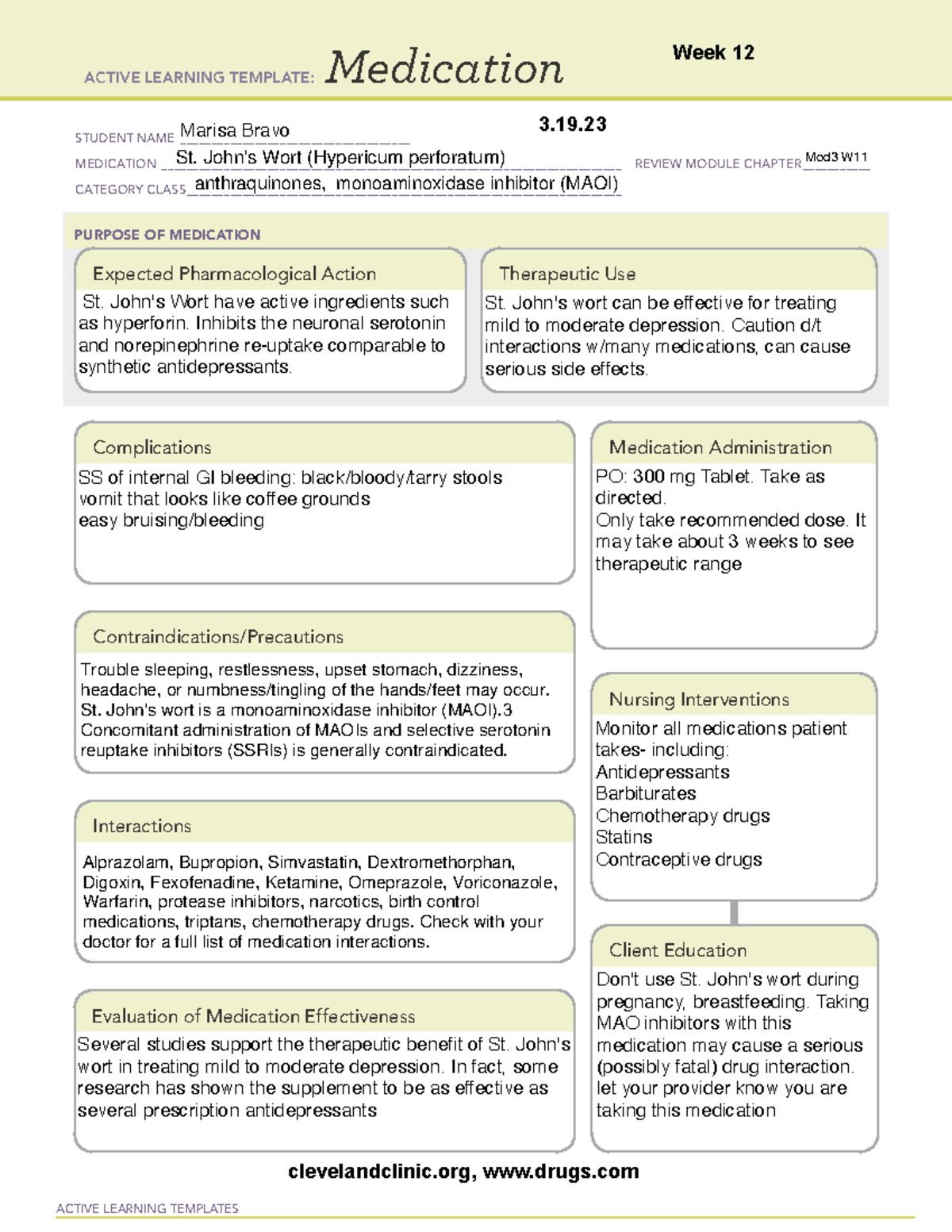 Medication St John Wort ACTIVE LEARNING TEMPLATES Medication STUDENT