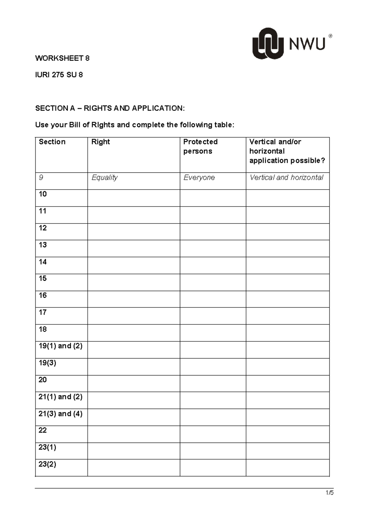 Worksheet+8+-+SU8 - WORKSHEET 8 IURI 275 SU 8 SECTION A – RIGHTS AND ...