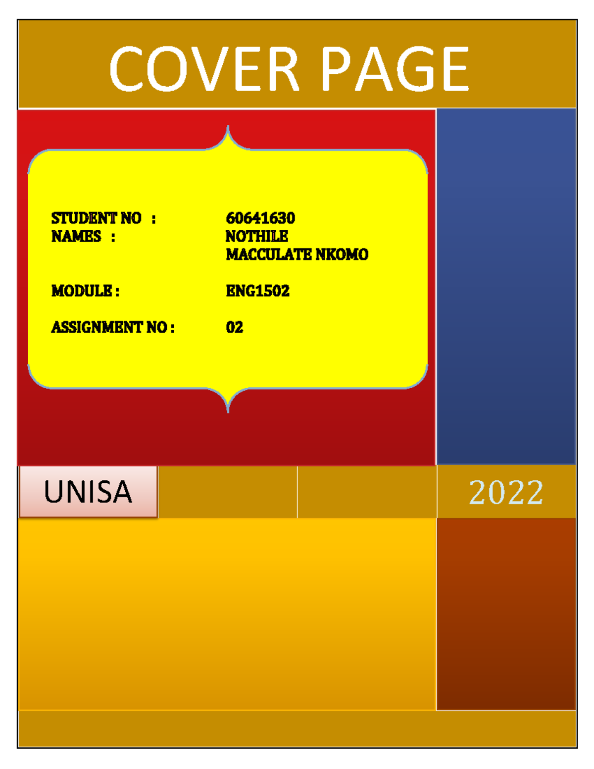 unisa assignment cover page 2022