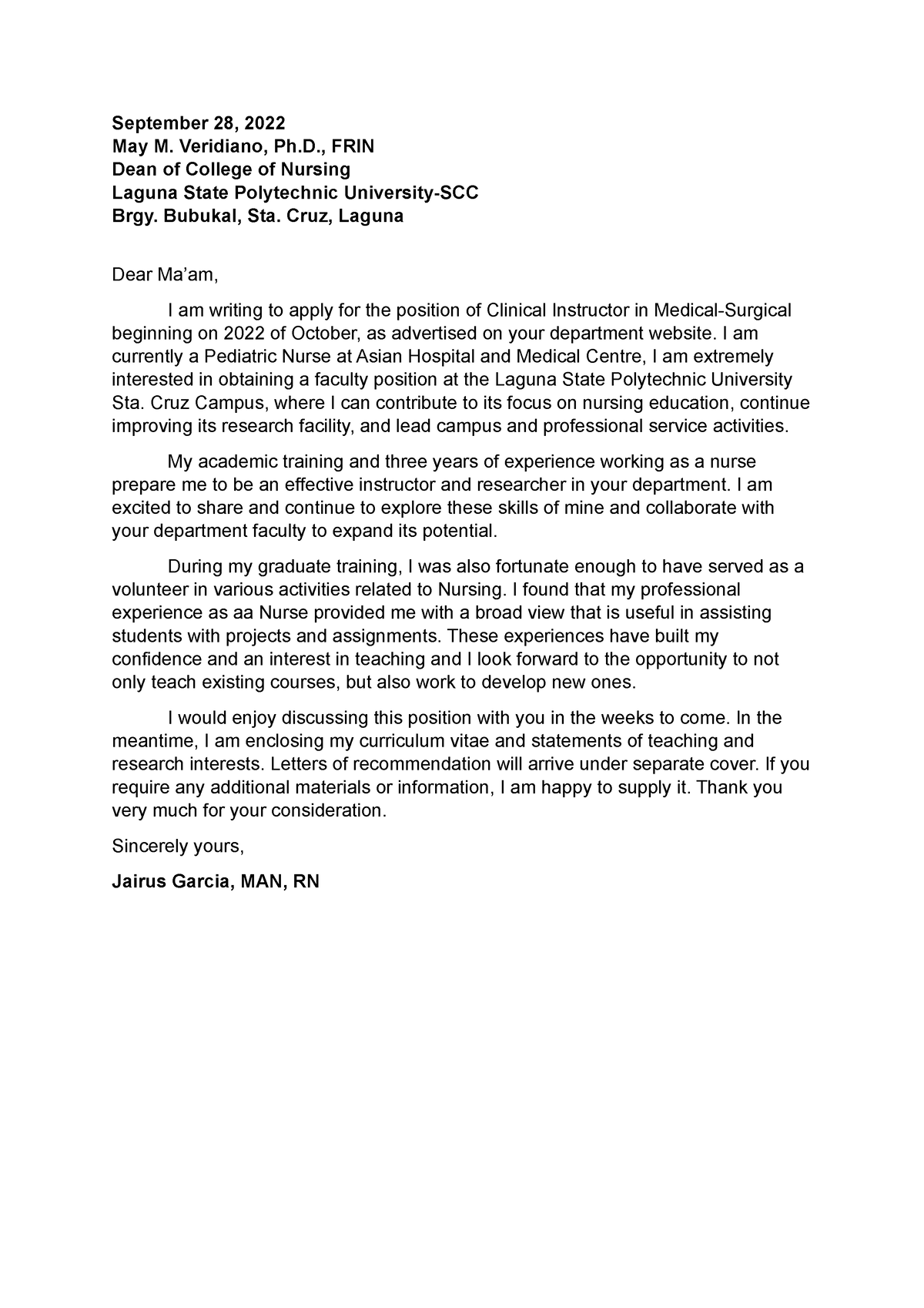 Garcia-Application letter-LM RLE - September 28, 2022 May M. Veridiano ...