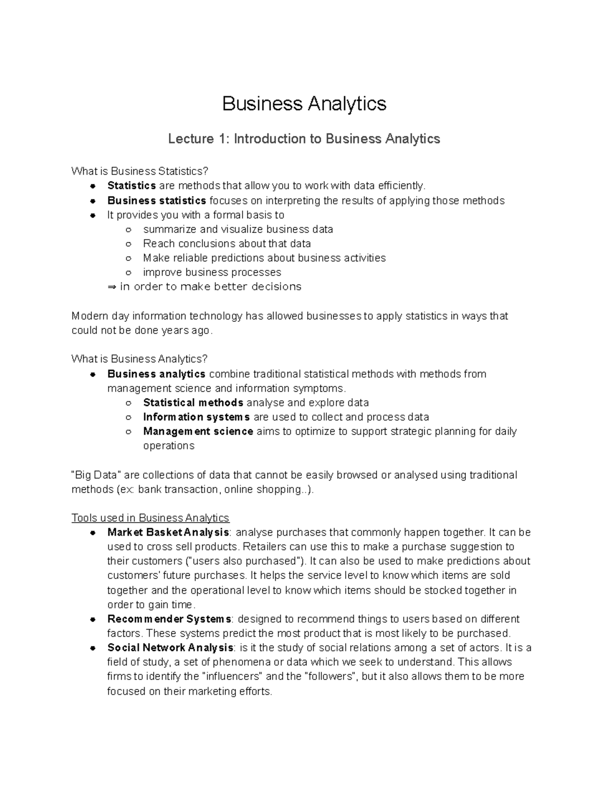 Lecture 1 Introduction to Business Analytics - Business Analytics ...