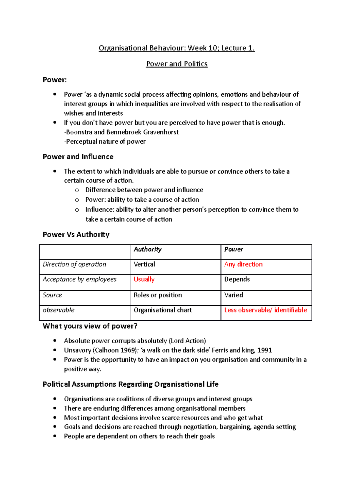 Week 10 - Lecture notes 10.1 - Organisational Behaviour: Week Lecture 1 ...