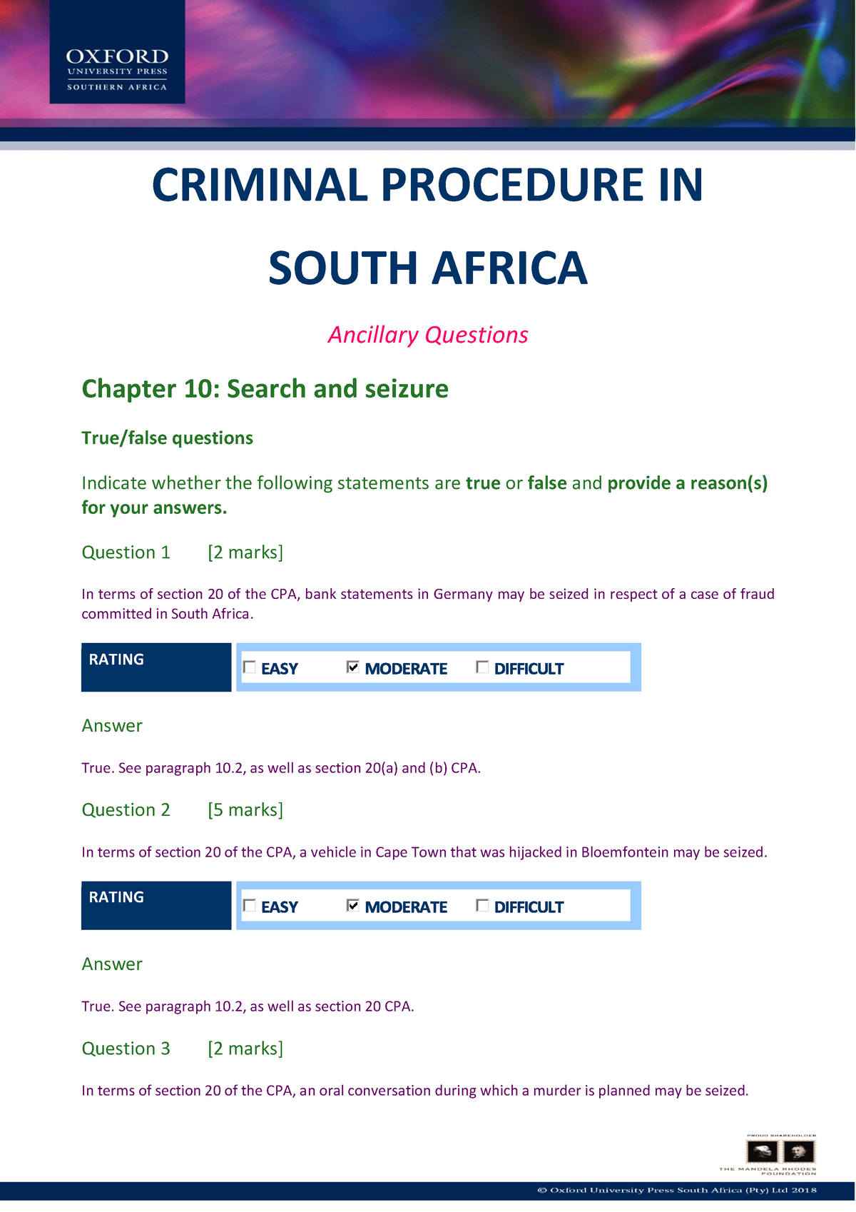 Revision- Search AND Seizure - CRIMINAL PROCEDURE IN SOUTH AFRICA ...