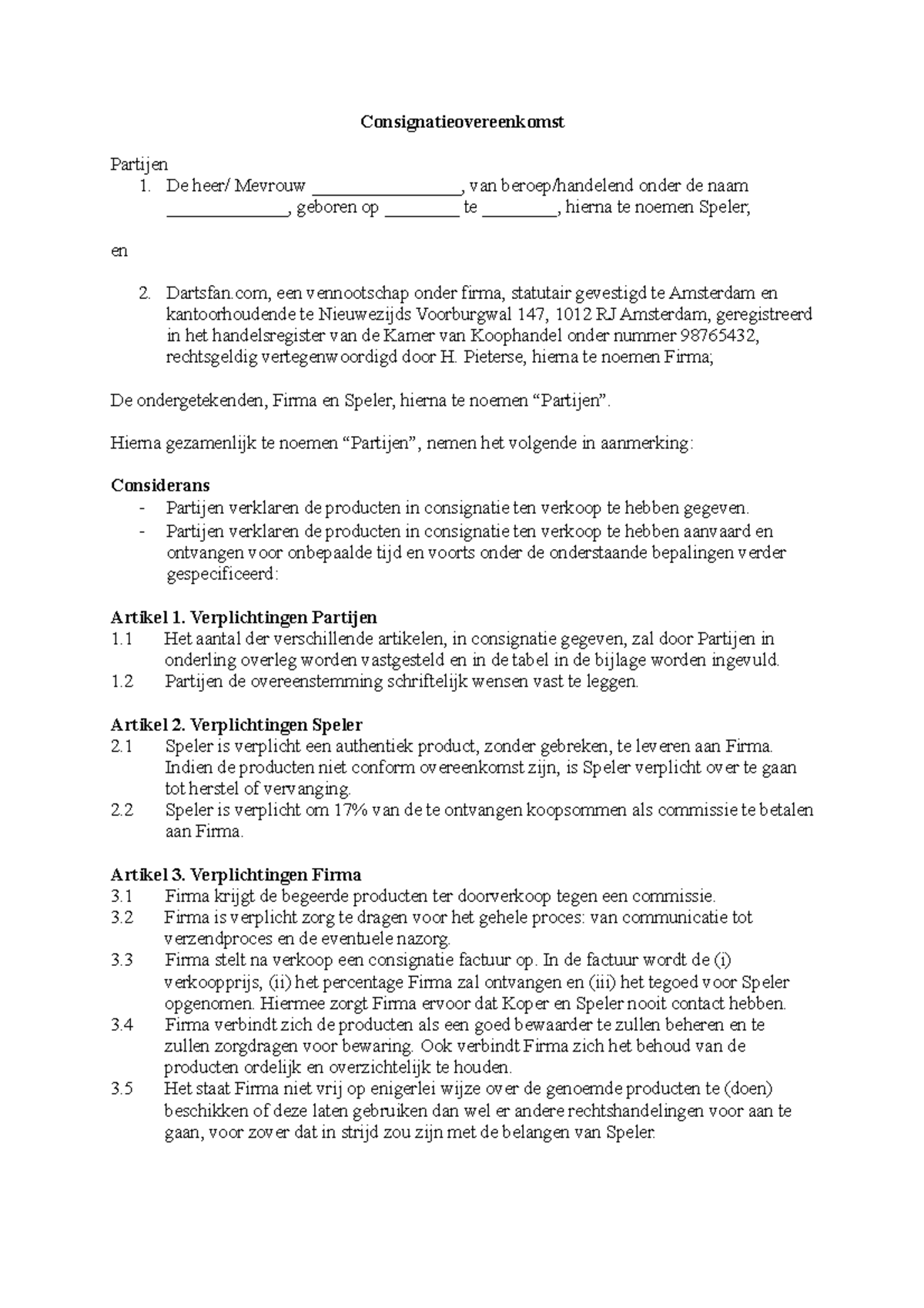 Consignatieovereenkomst - Contract Opstellen - Consignatieovereenkomst ...