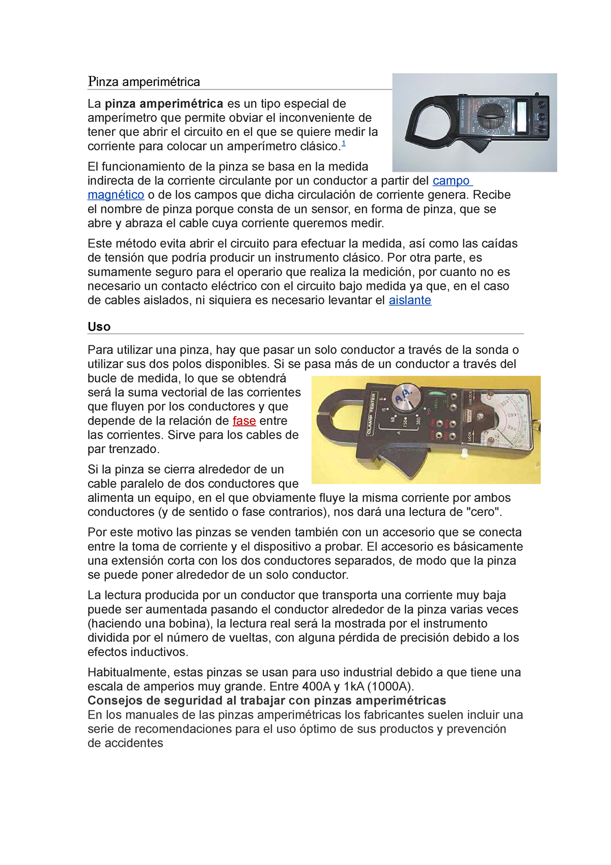 Conceptos básicos de las pinzas amperimétricas