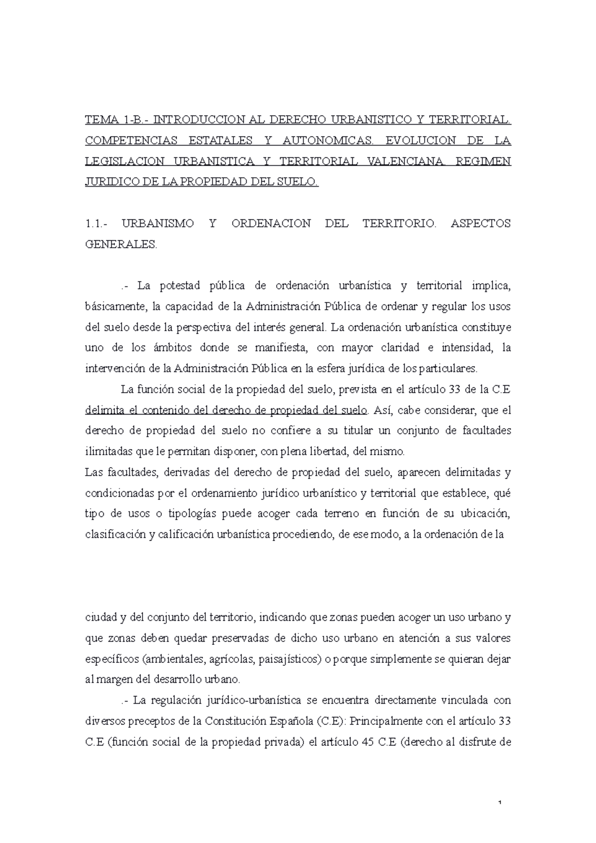 TEMA 1-B Urbanismo- Teoria - TEMA 1-B.- INTRODUCCION AL DERECHO ...