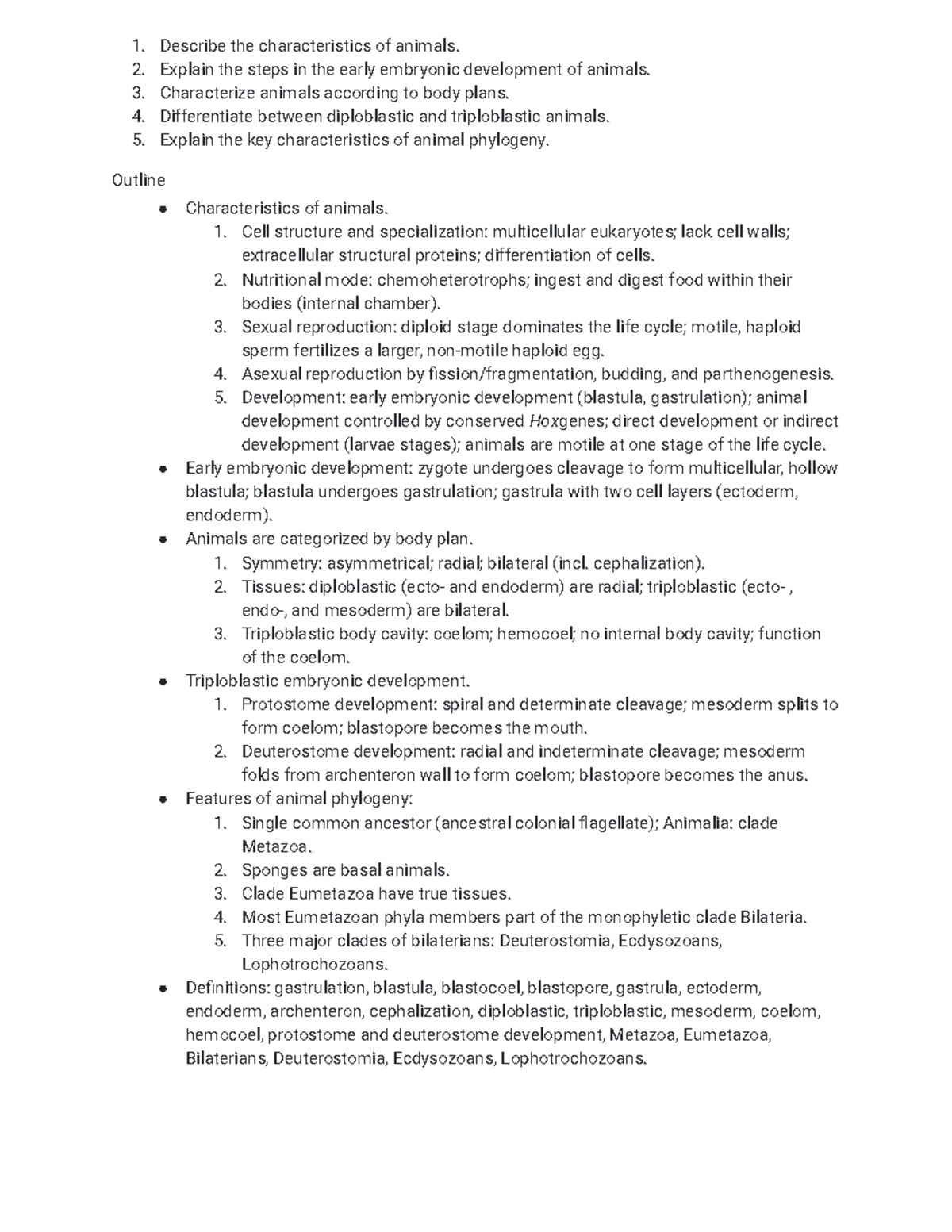 Animla objectives - Describe the characteristics of animals. Explain ...