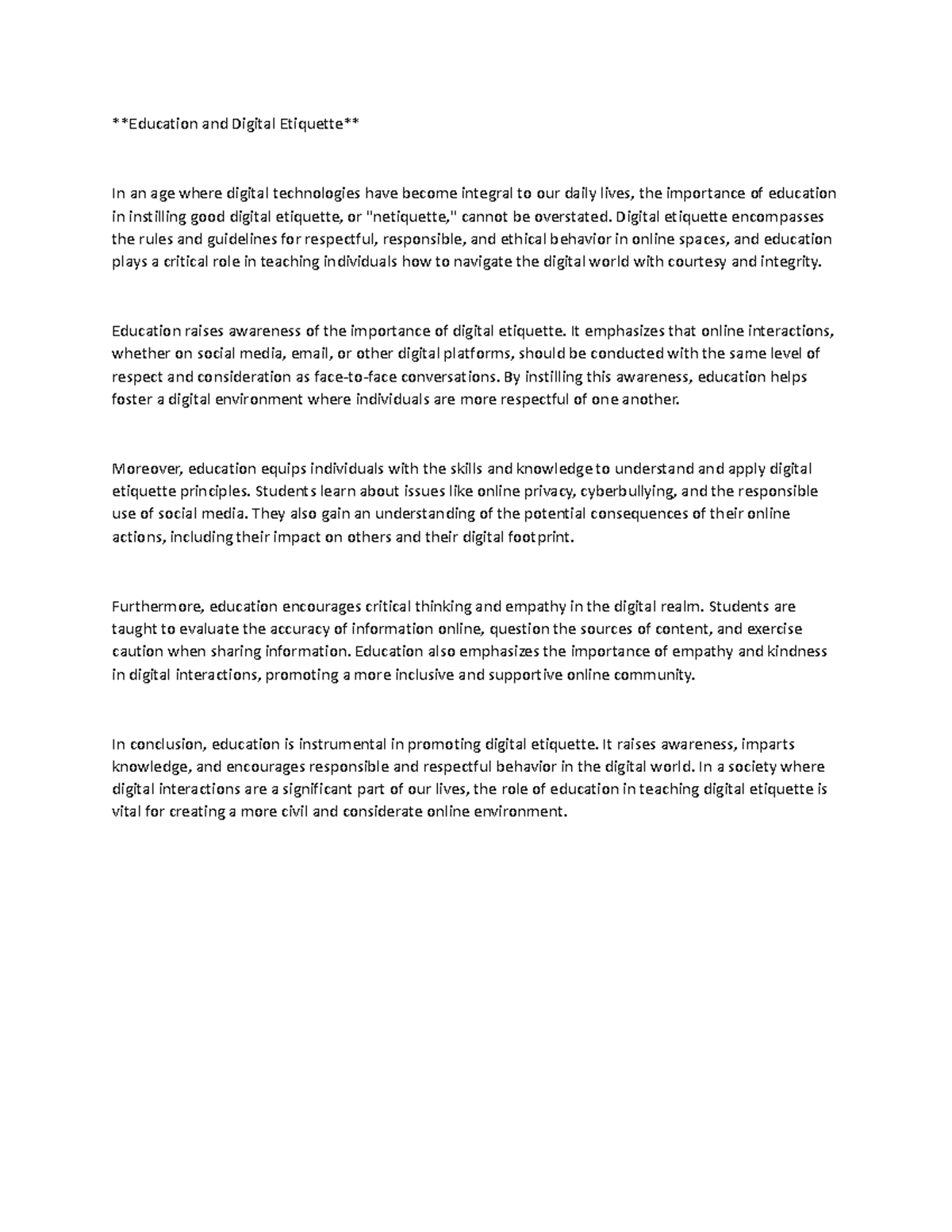 Education and Digital Etiquette Digital etiquette the