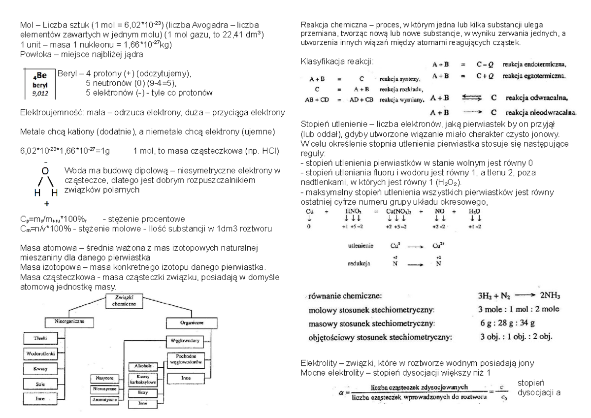 Sciaga na odpytkę - Mol – Liczba sztuk (1 mol = 6,0210-23) (liczba