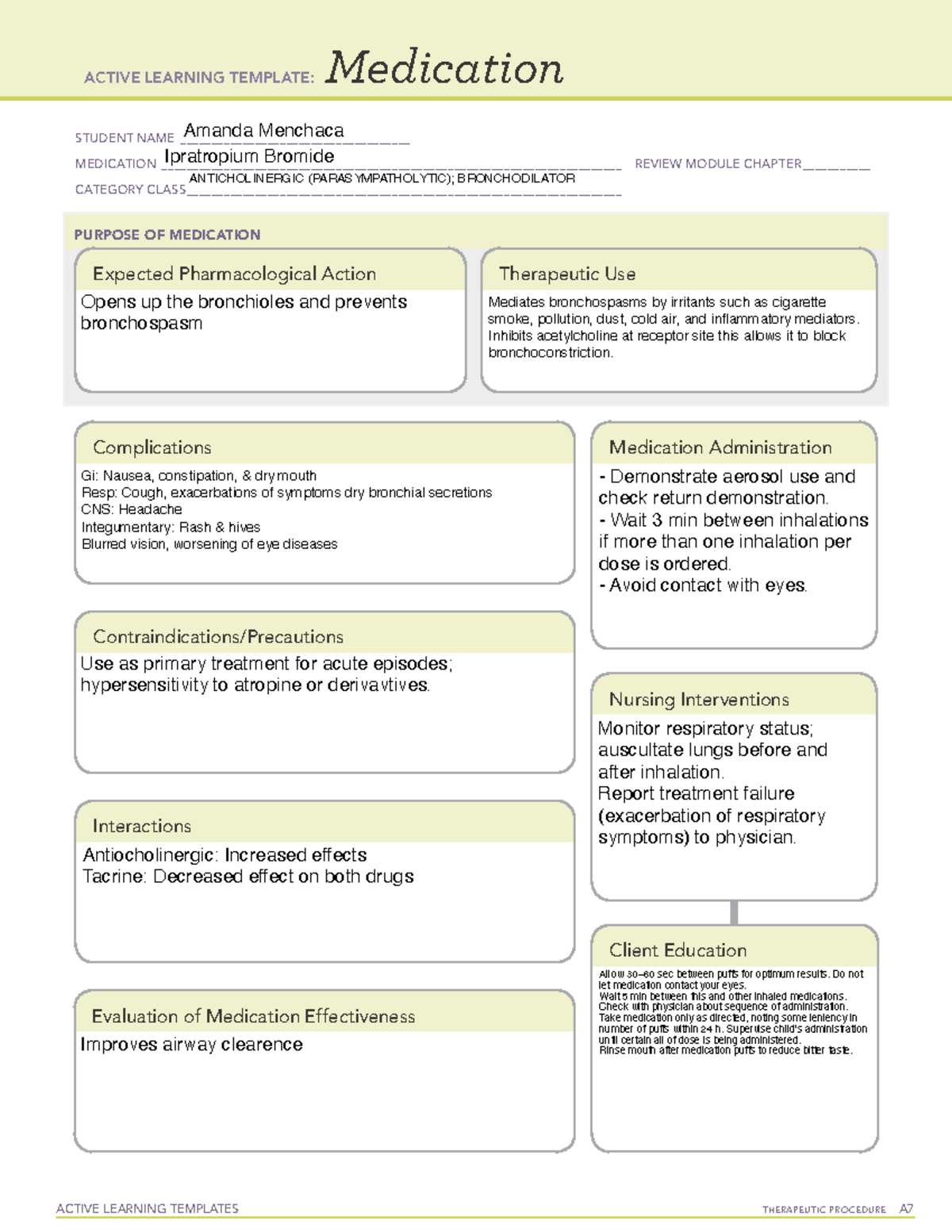 Ipratropium-MED - ATI medication card template - NUR20 Within Medication Card Template