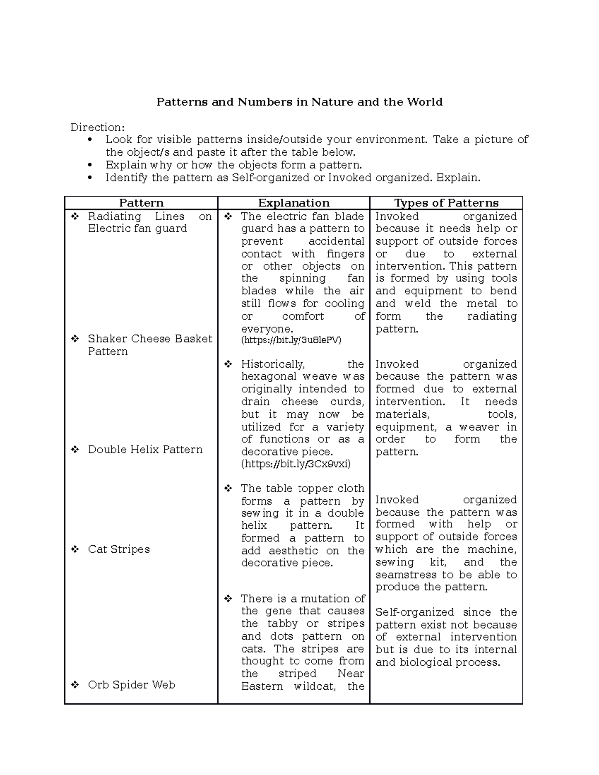 Patterns and Numbers in Nature and the World Patterns and Numbers in Nature and the World