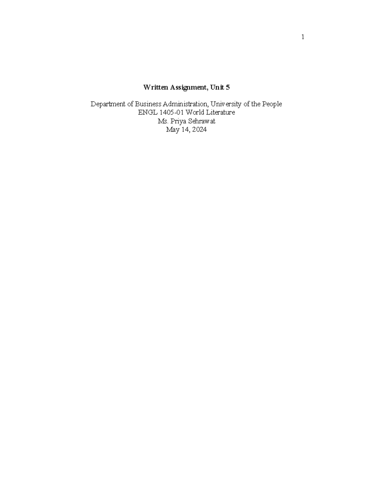 Ch 5 Written Assignment - Written Assignment, Unit 5 Department of ...