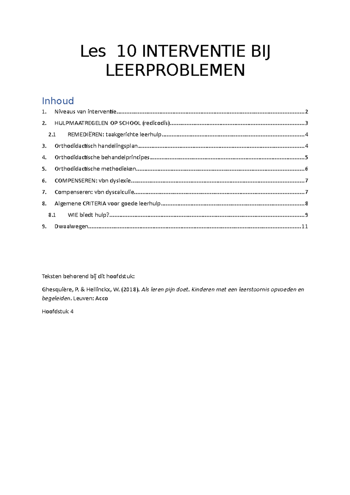 Leerstoornissen Les 10 Interventie BIJ Leerproblemen - Les 10 ...