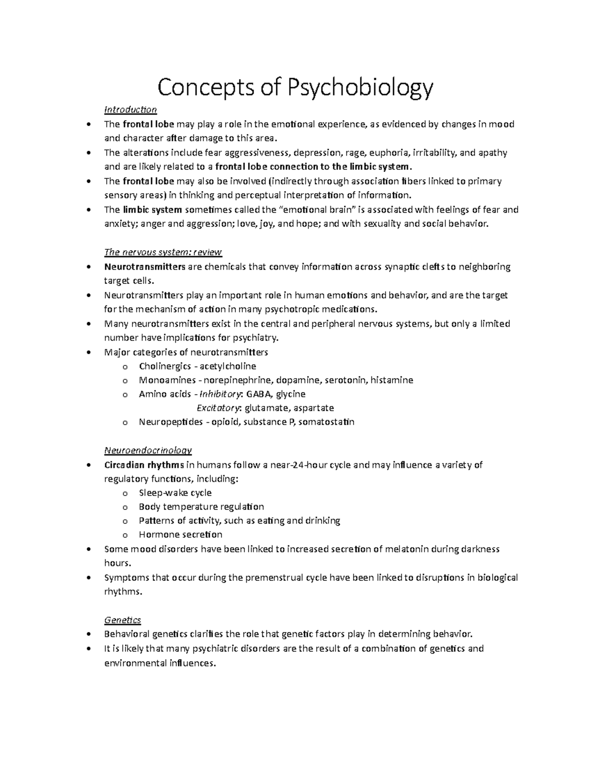 Psych Nursing - Concepts of Psychobiology IntroducƟon The frontal lobe ...