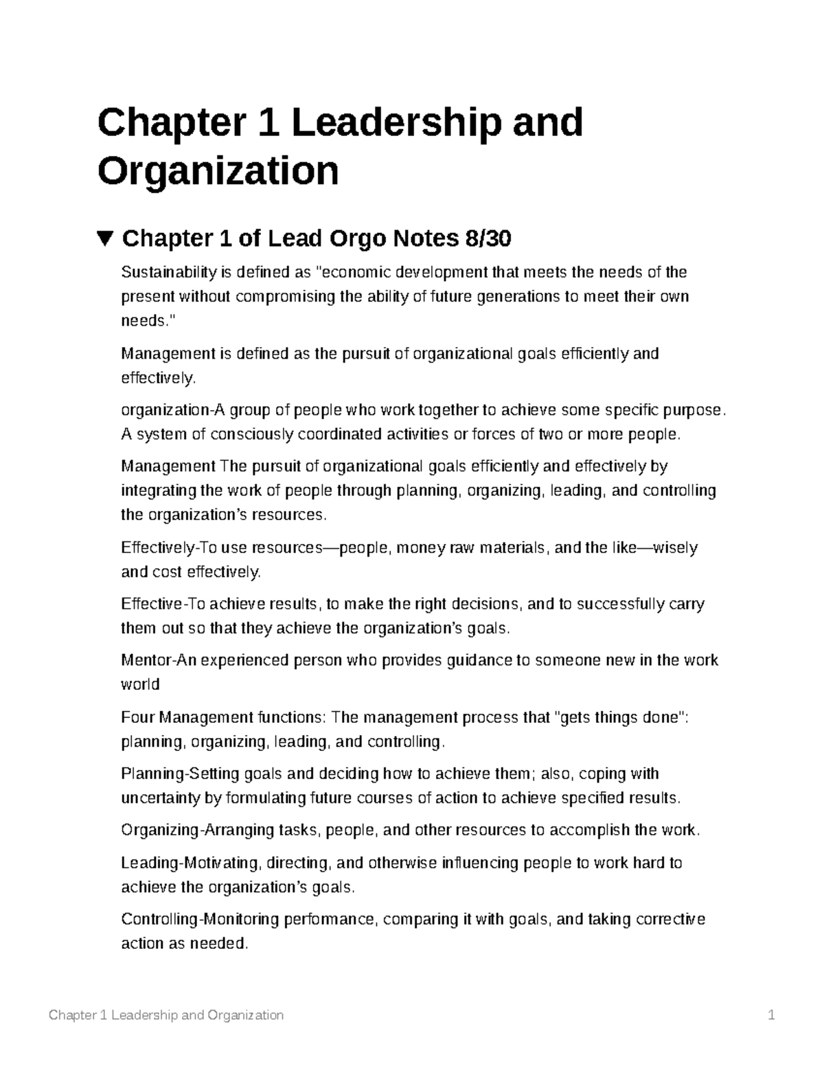 Chapter 1 Leadership and Organization - Chapter 1 Leadership and ...