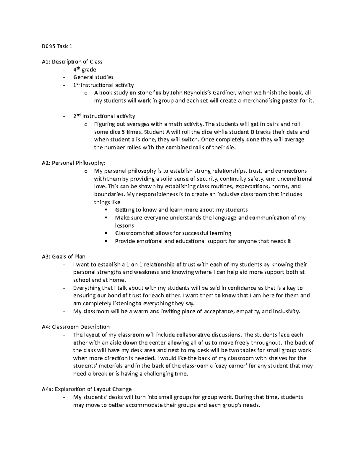 D095 Task 1 - Passed First Try - D095 Task 1 A1: Description Of Class ...