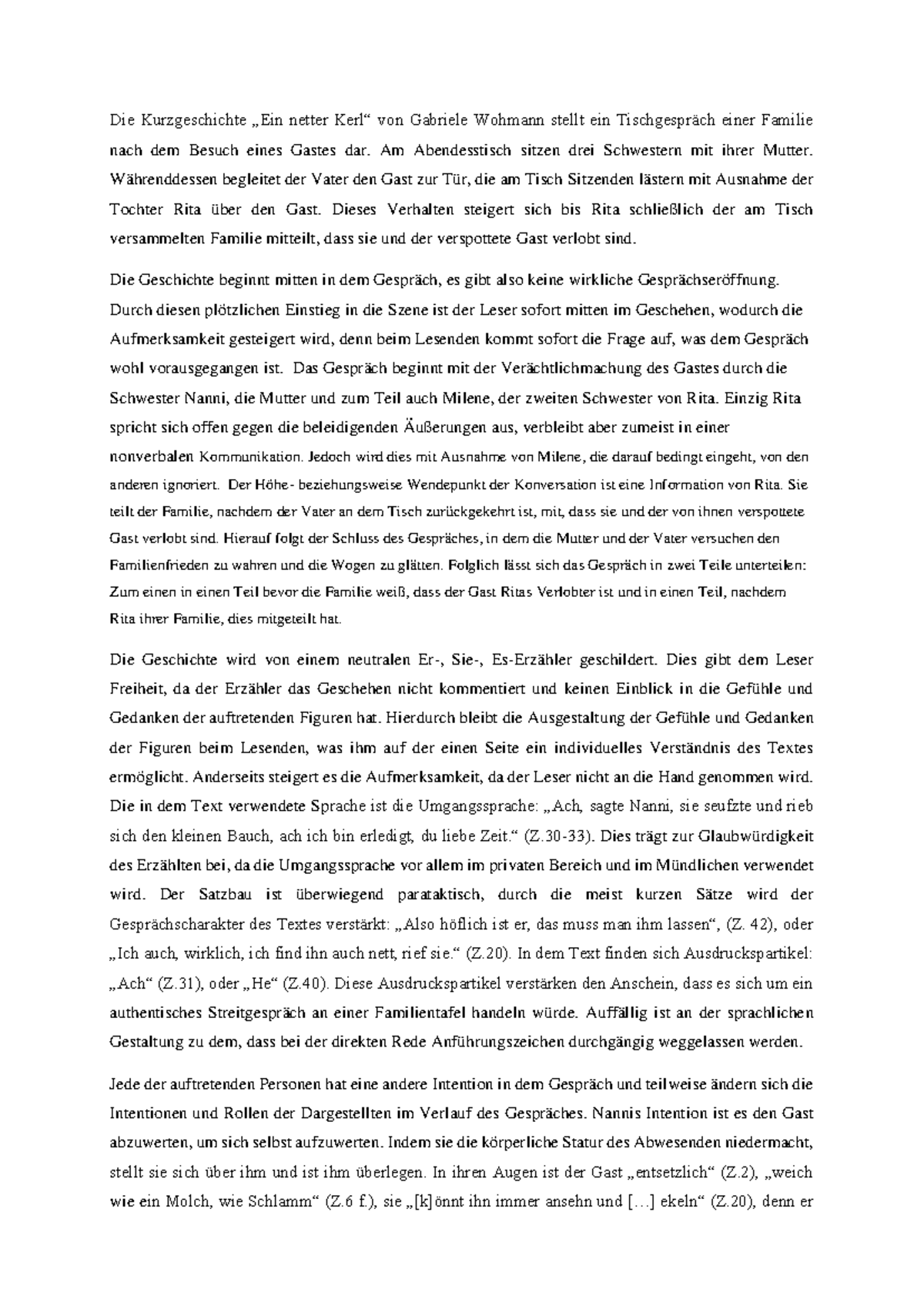 Ein Netter Kerl Text Pdf Gabriele Wohmann, Ein netter Kerl - Die Kurzgeschichte „Ein netter Kerl