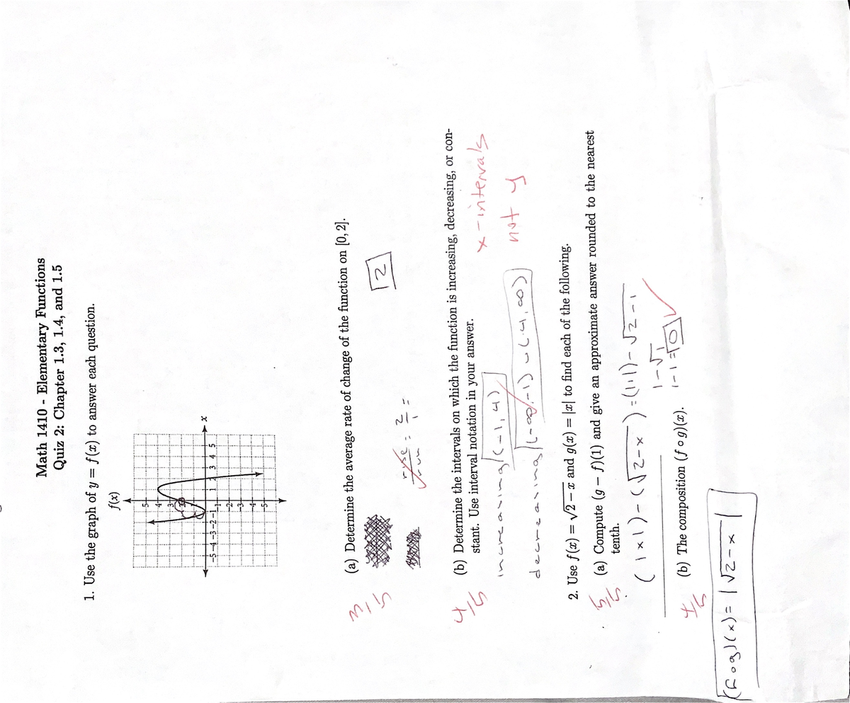 Elementary Functions quiz 2 - MATH 1410 - Studocu
