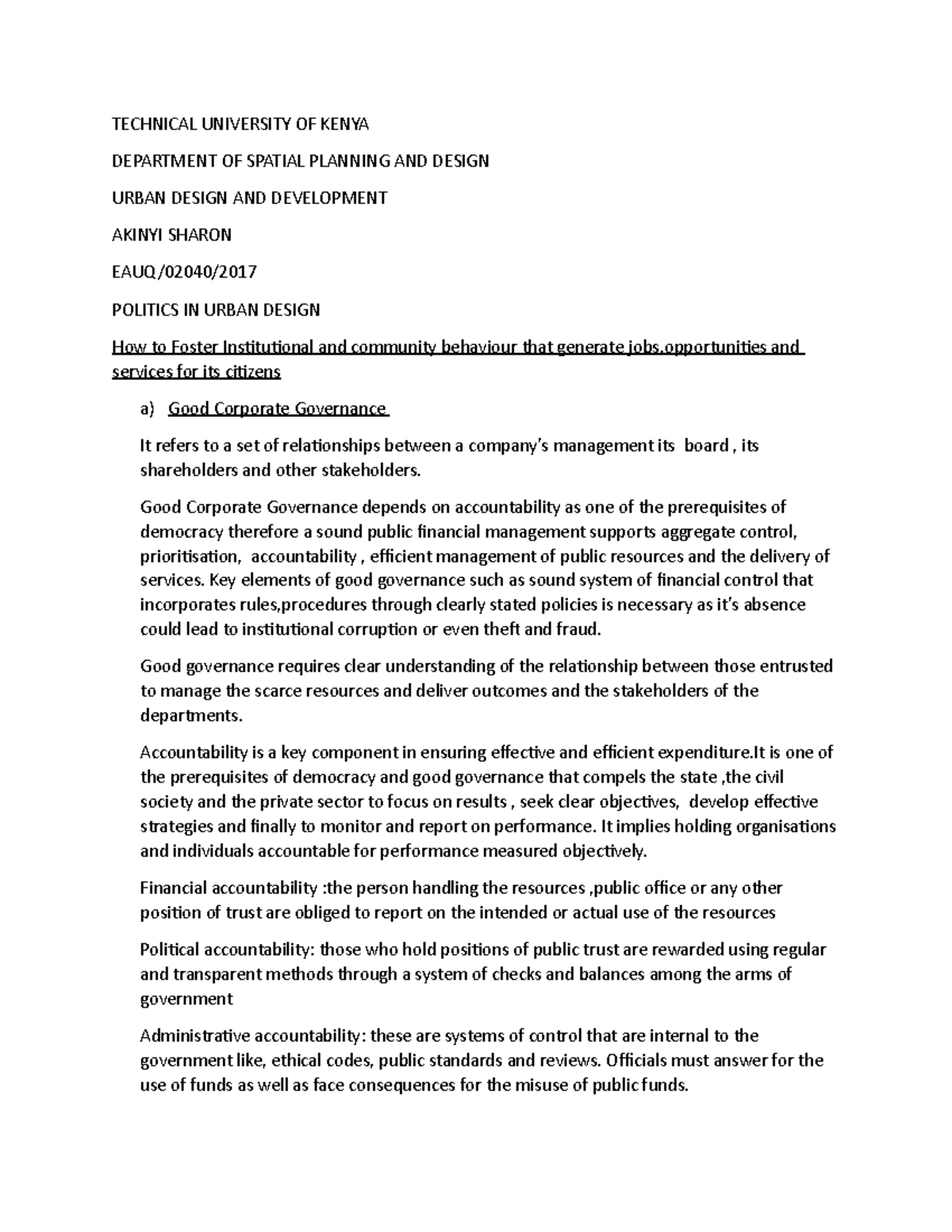 Urban politics - TECHNICAL UNIVERSITY OF KENYA DEPARTMENT OF SPATIAL ...