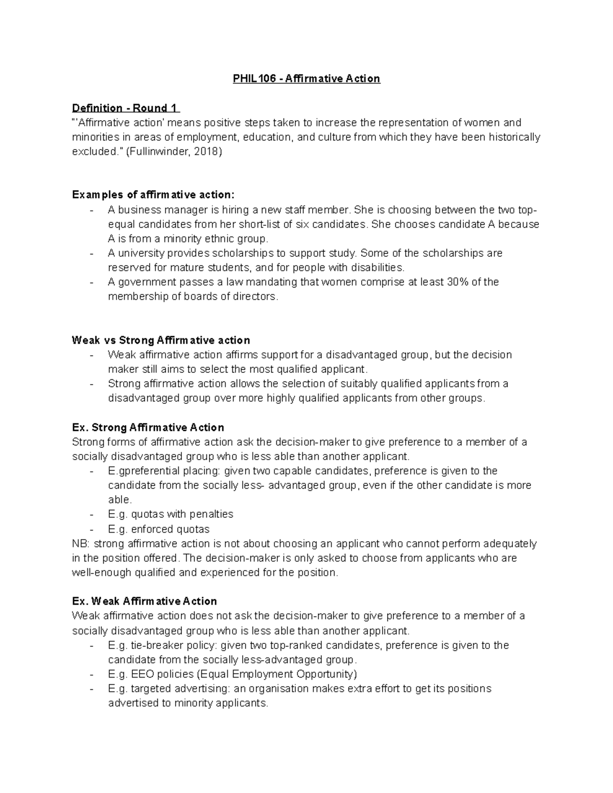 PHIL106 Affirmative Action PHIL106 Affirmative Action Definition