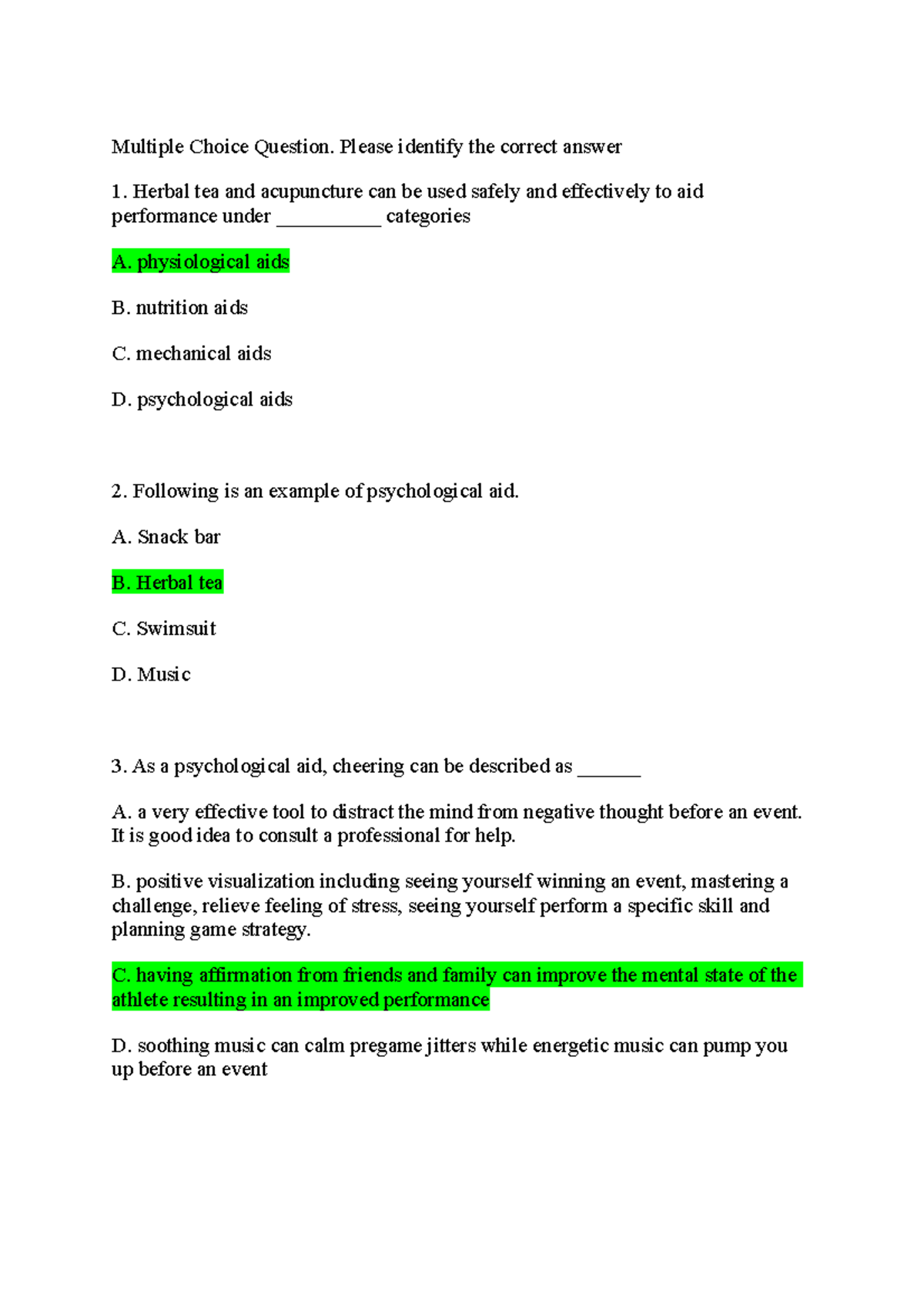 Exercise chapter 7 2021 - Multiple Choice Question. Please identify the ...