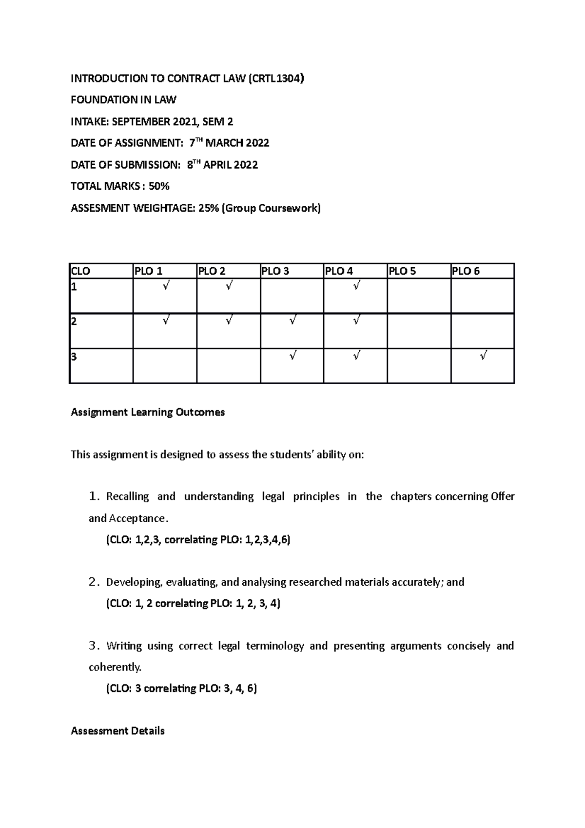 Coursework Question September 2021 (Updated) - INTRODUCTION TO CONTRACT ...