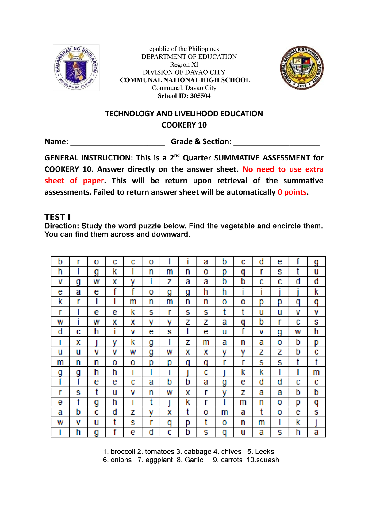 2nd Quarter Sa Cookery 10 Epublic Of The Philippines Department Of Education Region Xi 1074