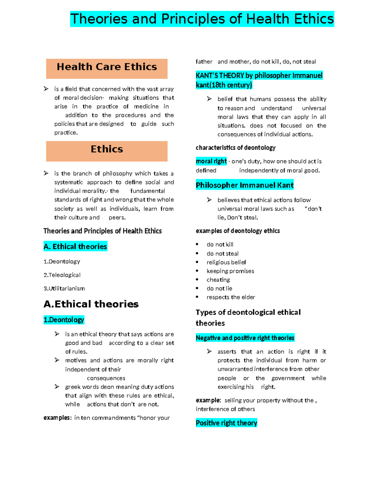 Bioethics Notes - is a field that concerned with the vast array of ...
