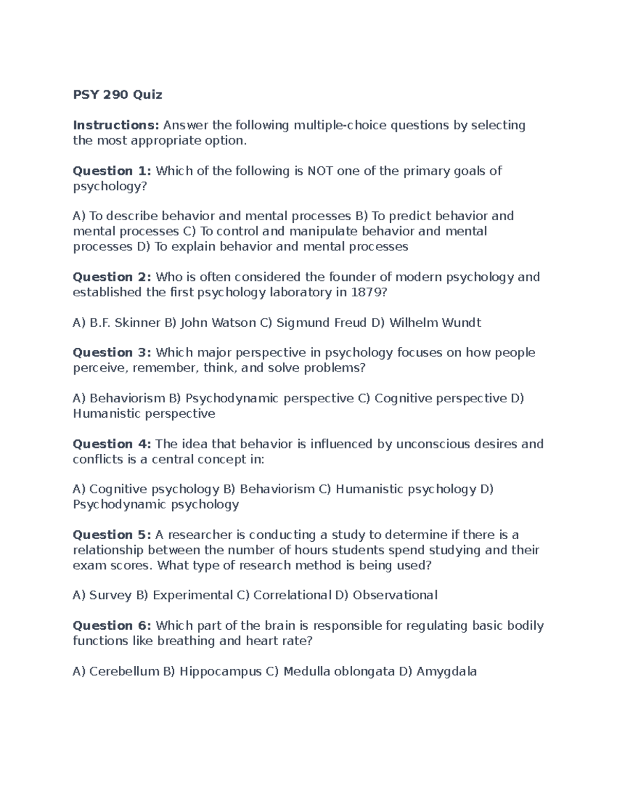 Document 52 - psyc290 - PSY 290 Quiz Instructions: Answer the following ...