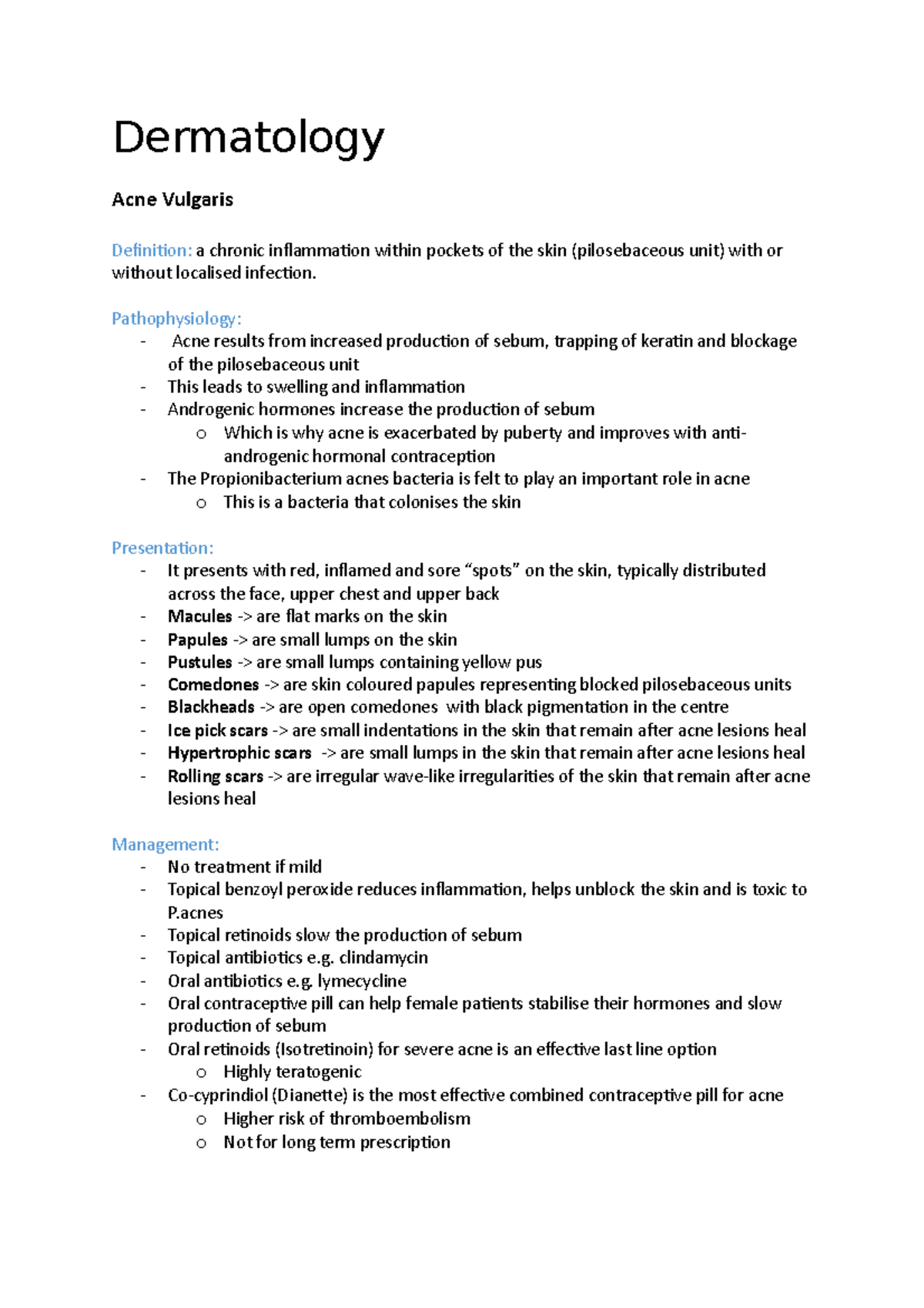 Dermatology - Common derm conditions - Dermatology Acne Vulgaris ...