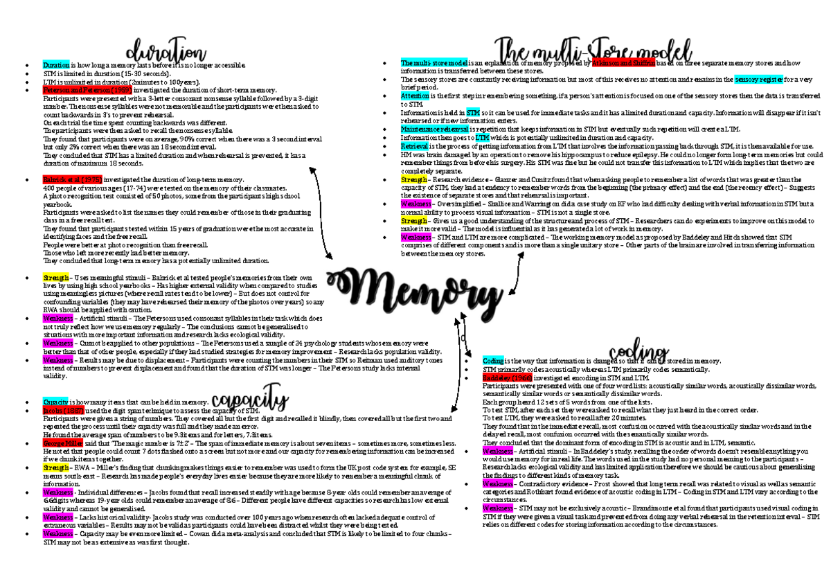 A LEVEL PSYCH NOTES - 0 Capacity is how many items that can be held in ...