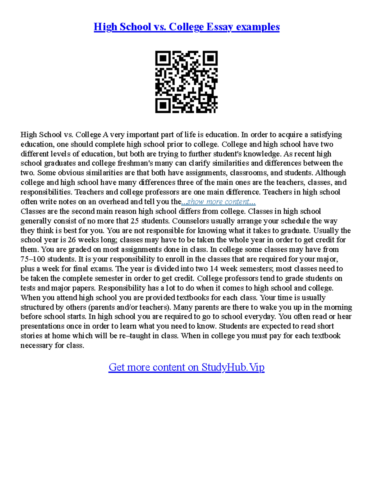 high school vs college essay compare and contrast pdf