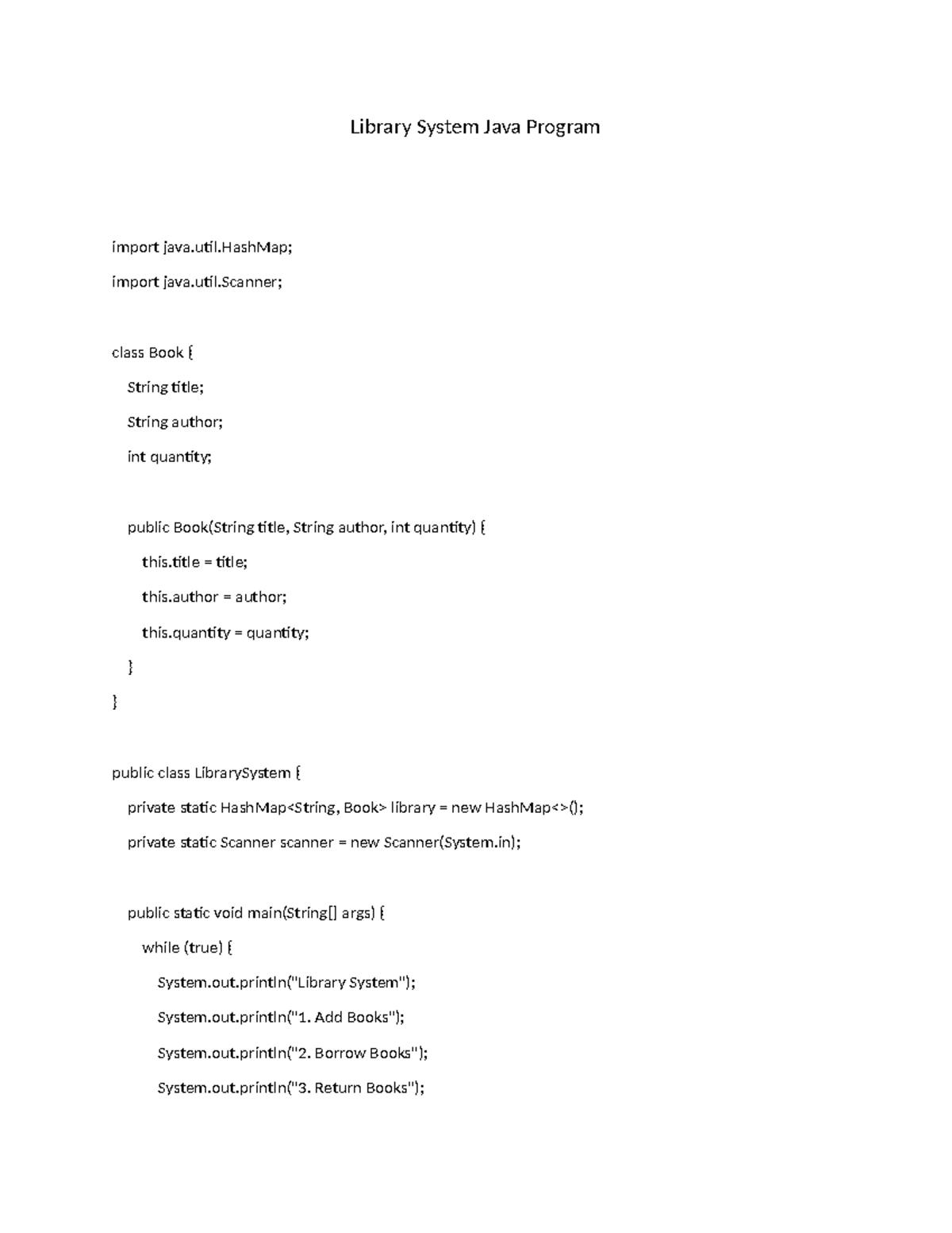 Library System Assignment - Library System Java Program import java ...