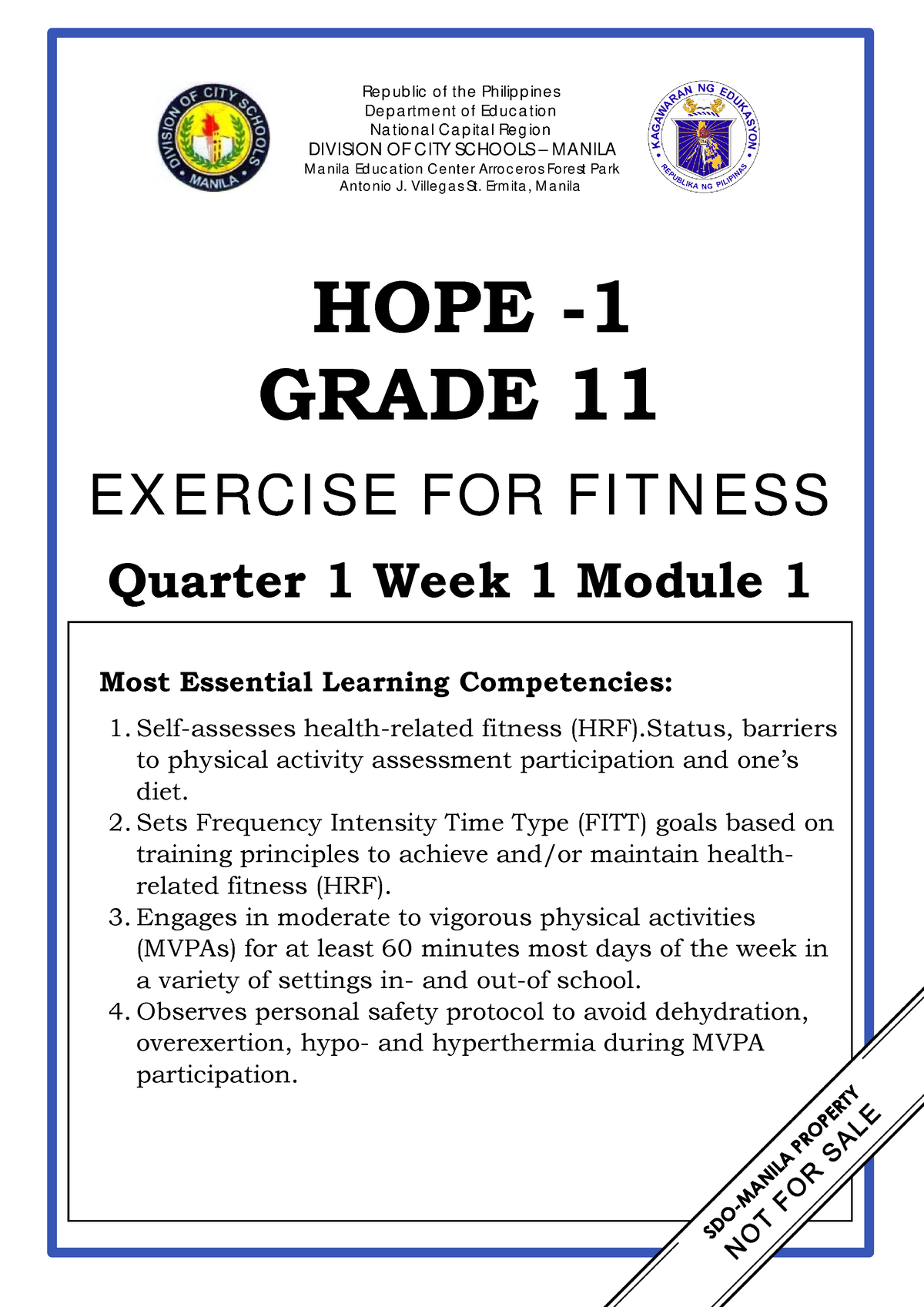 HOPE 1 Q1 W1 Mod1 - Modules - Re P Ub Lic O F The Philip P Ine S De P A ...