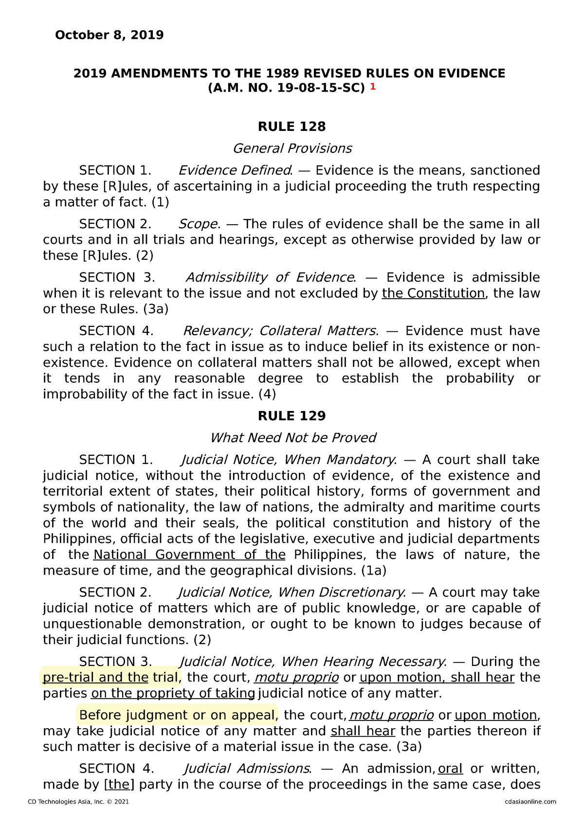 AM-19-08-15-SC - Revised Rules On Evidence - October 8, 2019 2019 ...