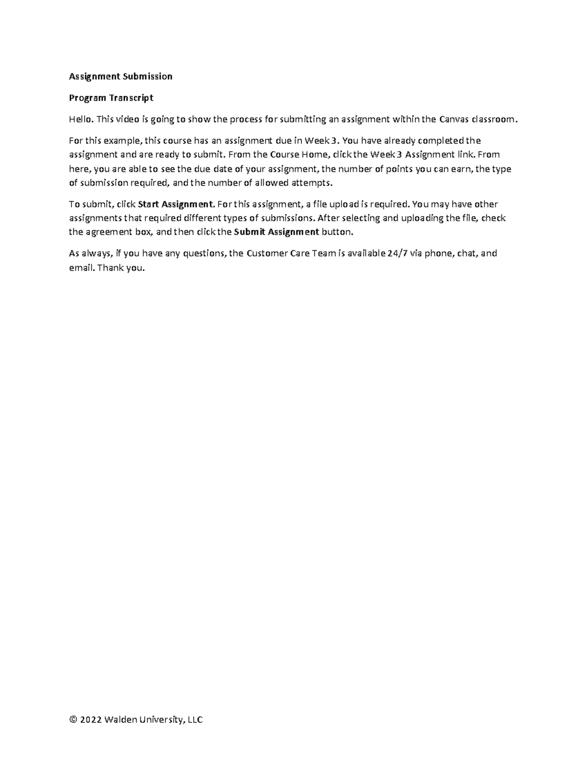 Assignment Submission - © 2022 Walden University, LLC Assignment ...